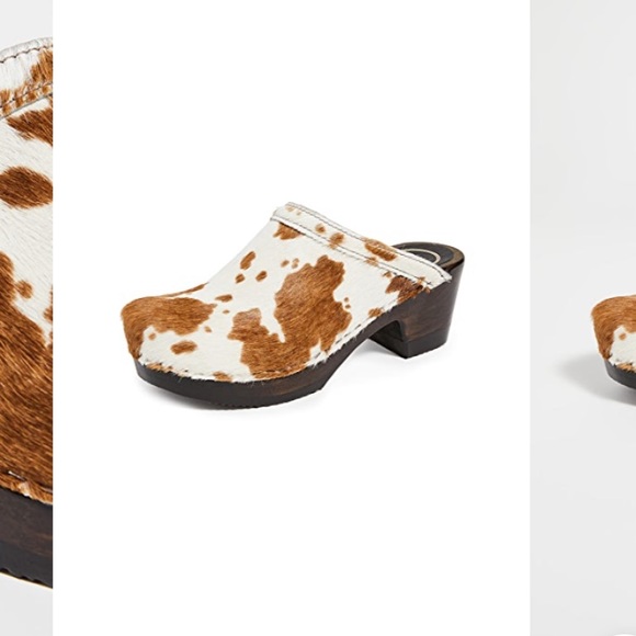 No. 6 Old School mid heel clogs in Brown Cow - Picture 4 of 4